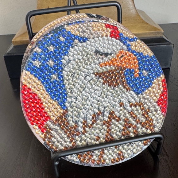 🇺🇸 Diamond Art Patriotic Eagle Coasters – Set of 4 (Wood Base) - Picture 6 of 6